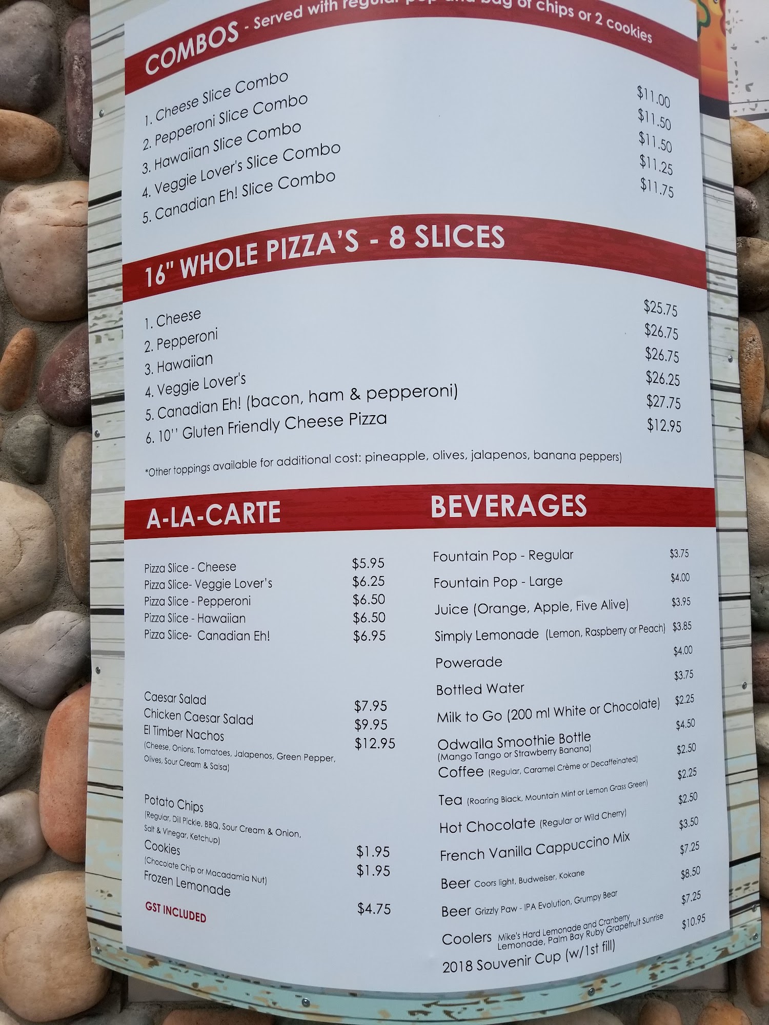 Timber Falls Pizza Co. Menu