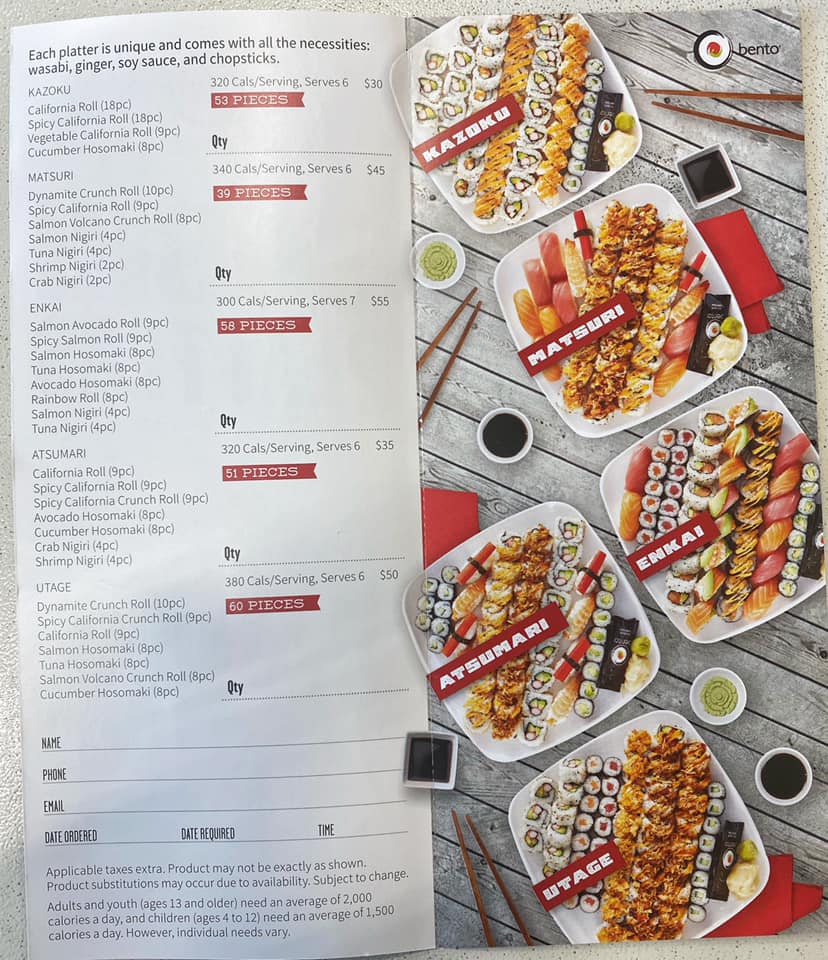 Bento Sushi Menu
