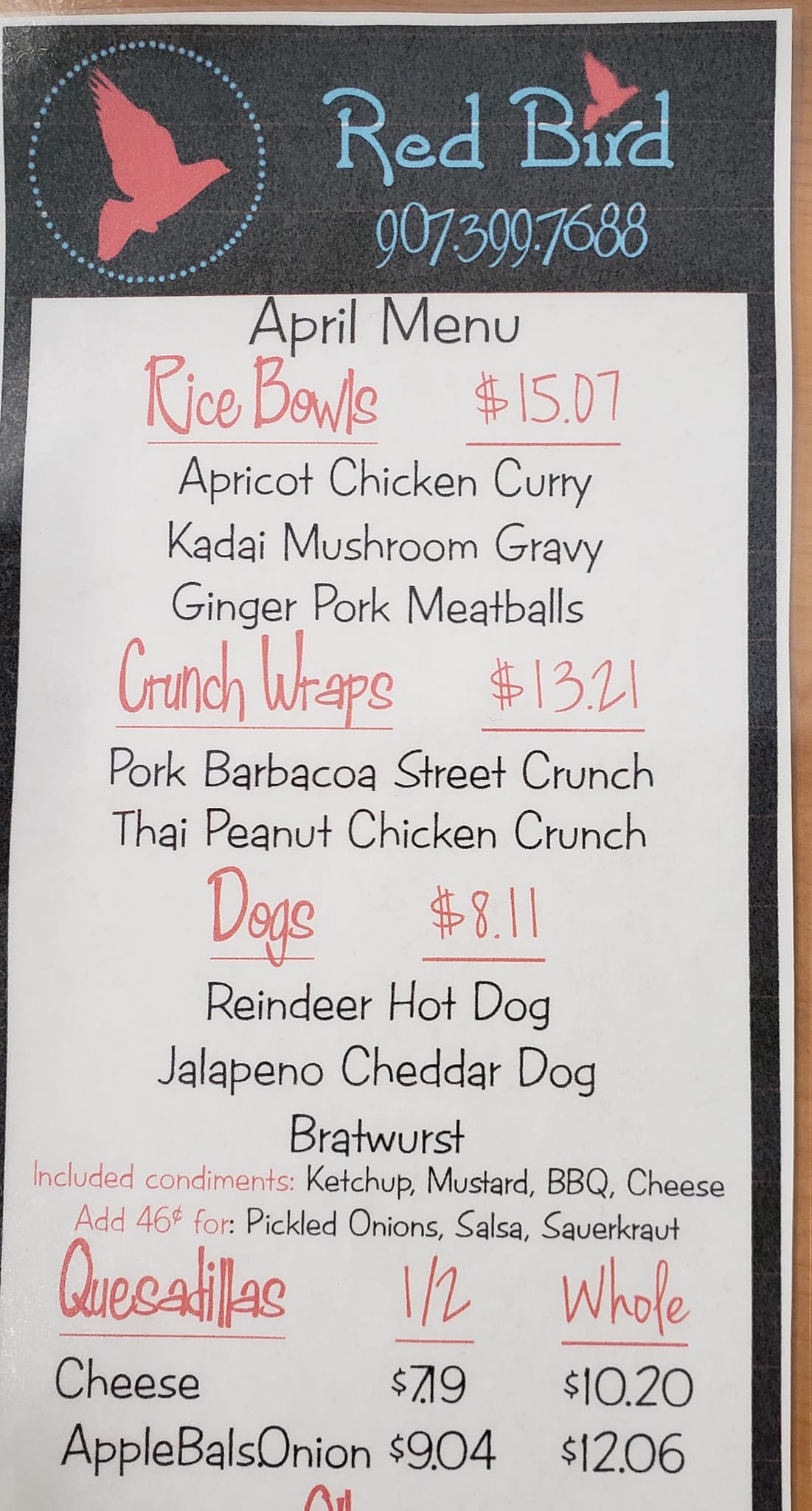 Grace Ridge Brewing Co. Menu