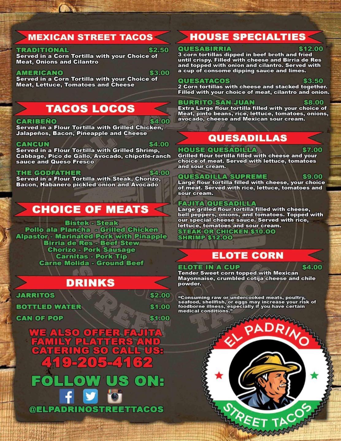 Tacos El Padrino Menu