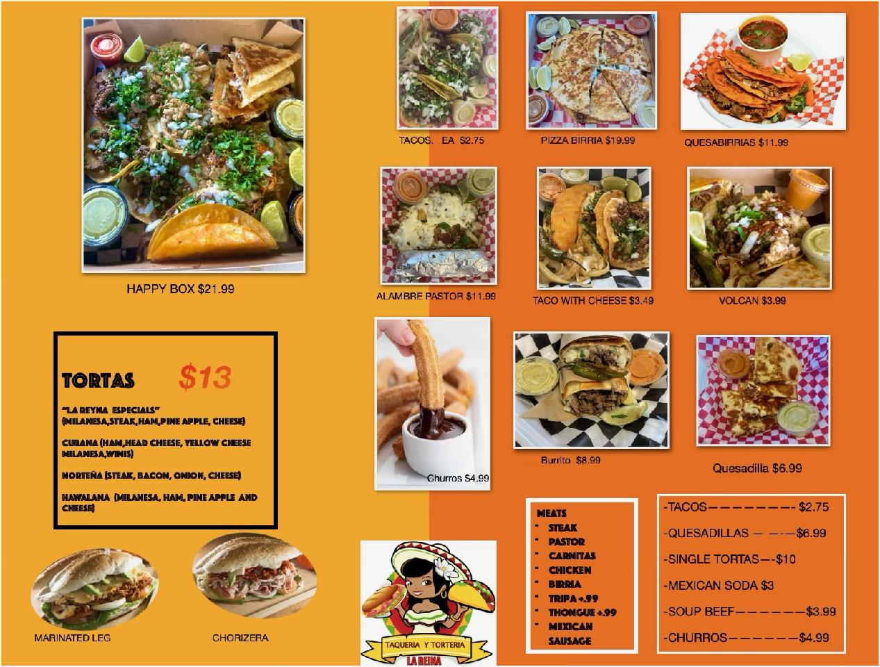 La Reina Food Truck Menu