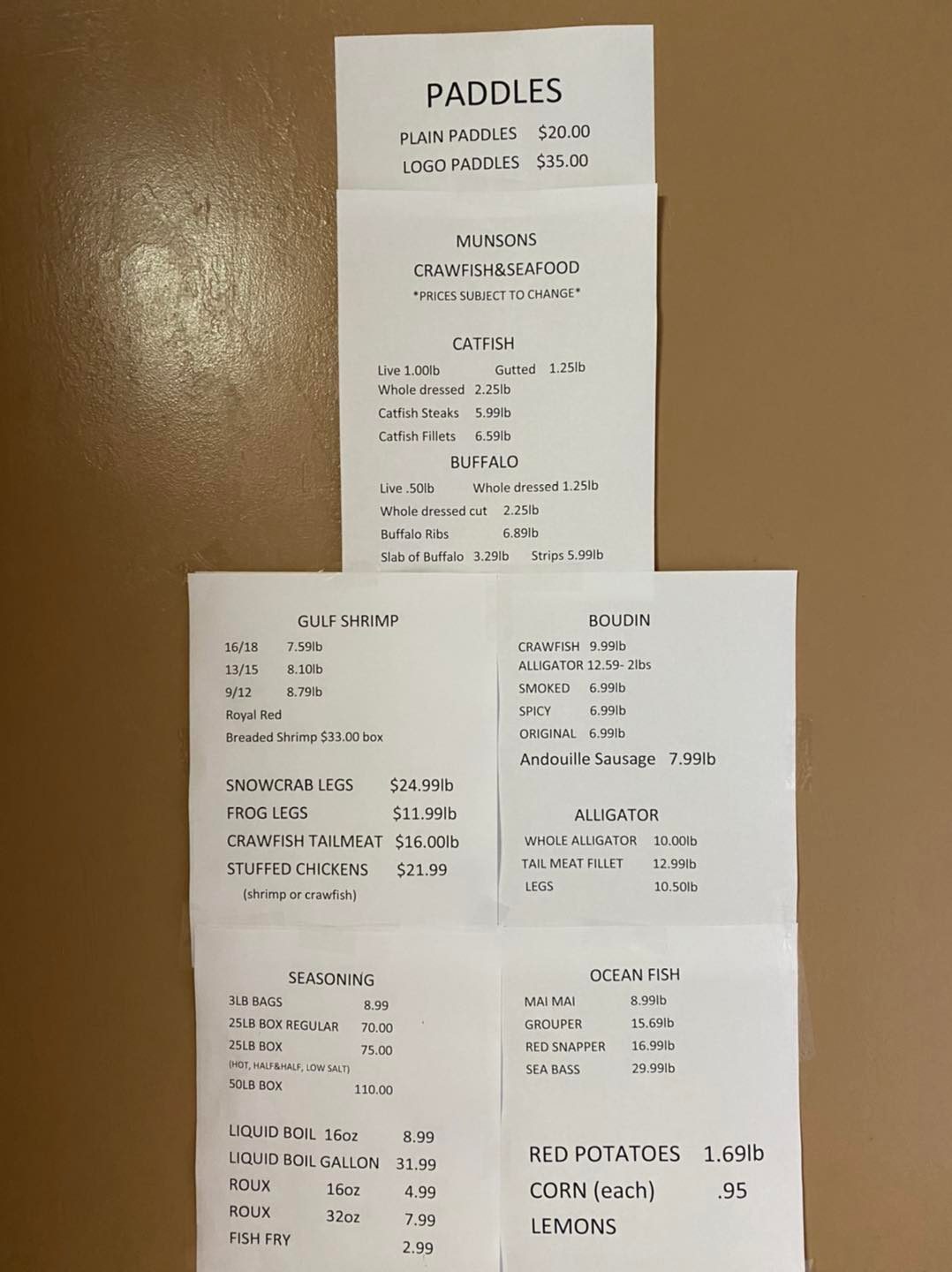 Munson's Crawfish & Seafood, LLC Menu