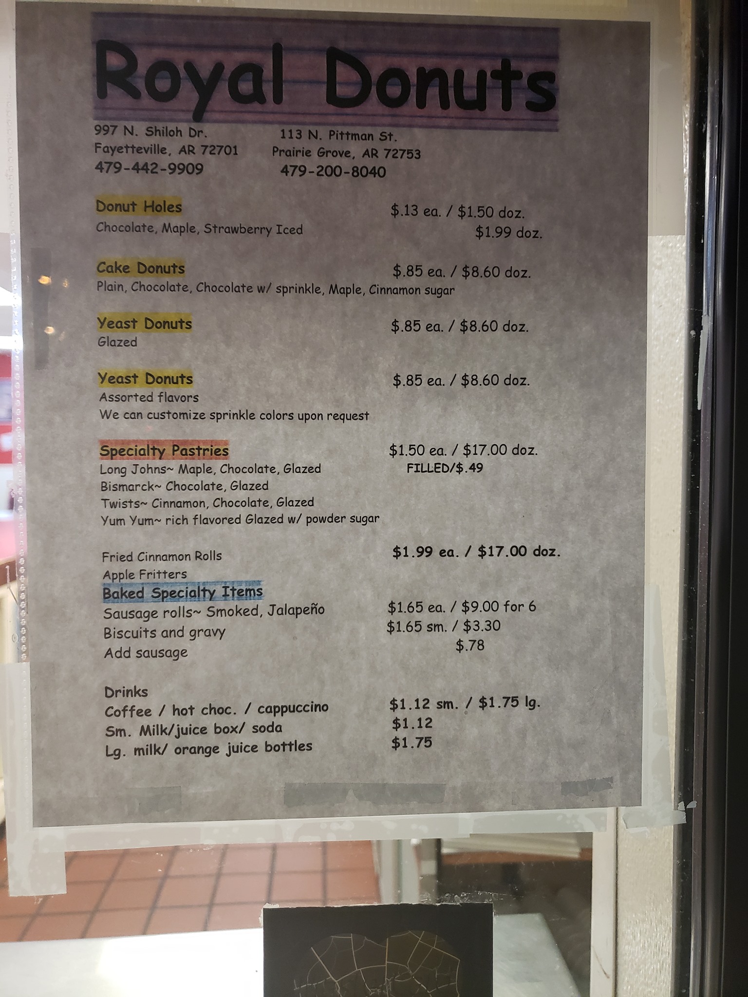 The Royal Donut House Menu