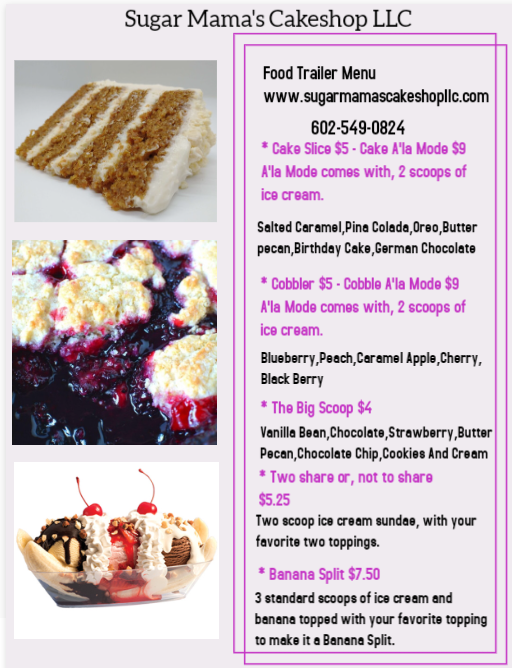 Sugar Mama's CakeShop LLC Menu
