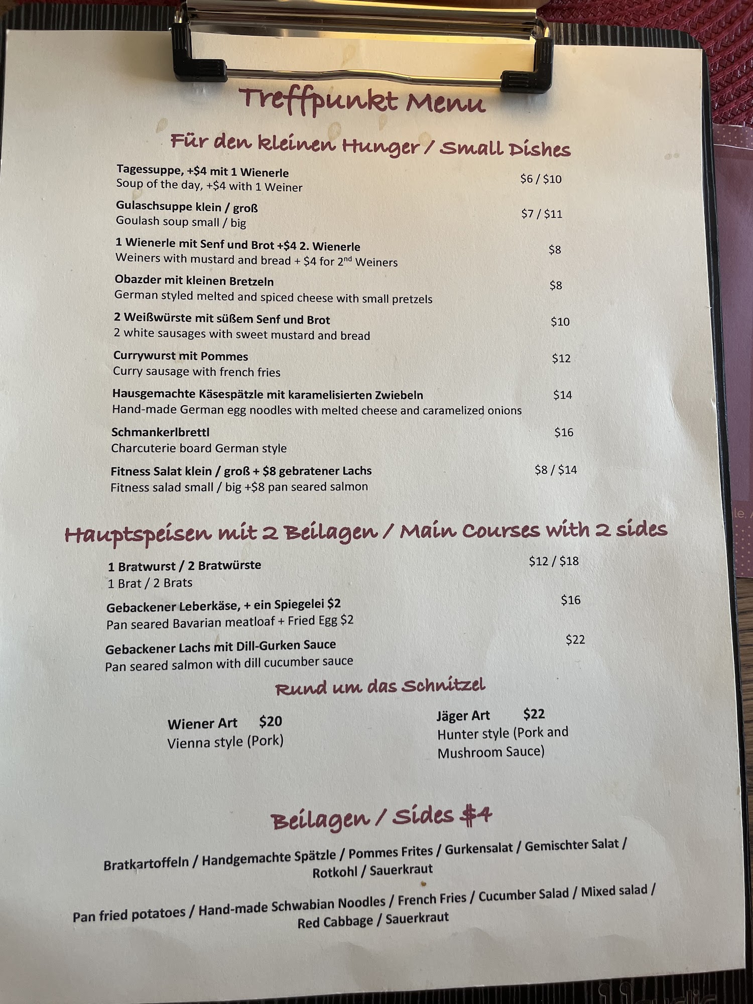 Treffpunkt Menu