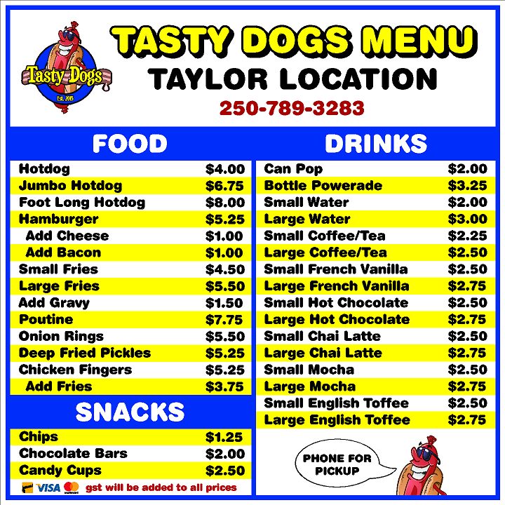 Tasty Dogs Menu