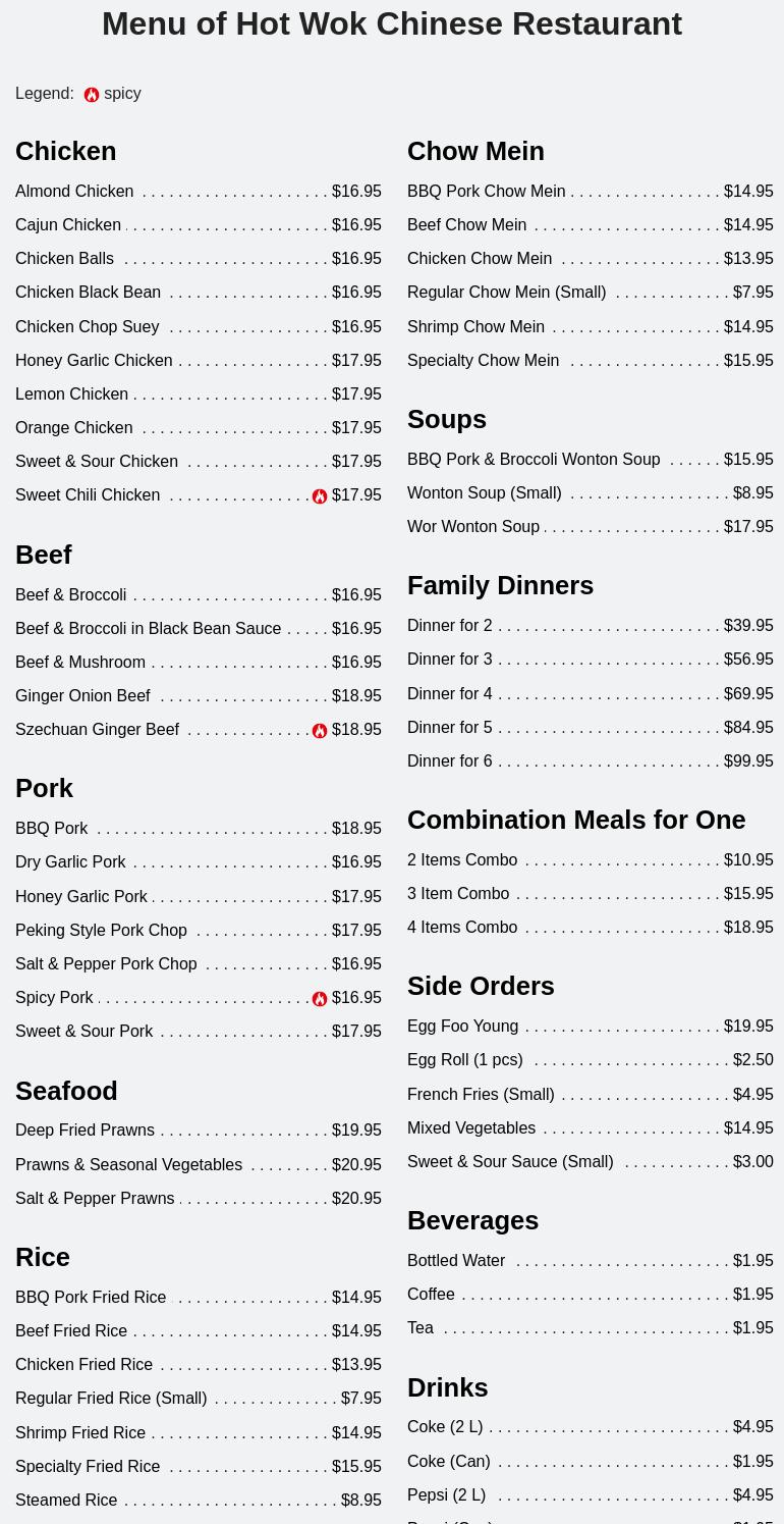 Hot Wok Menu