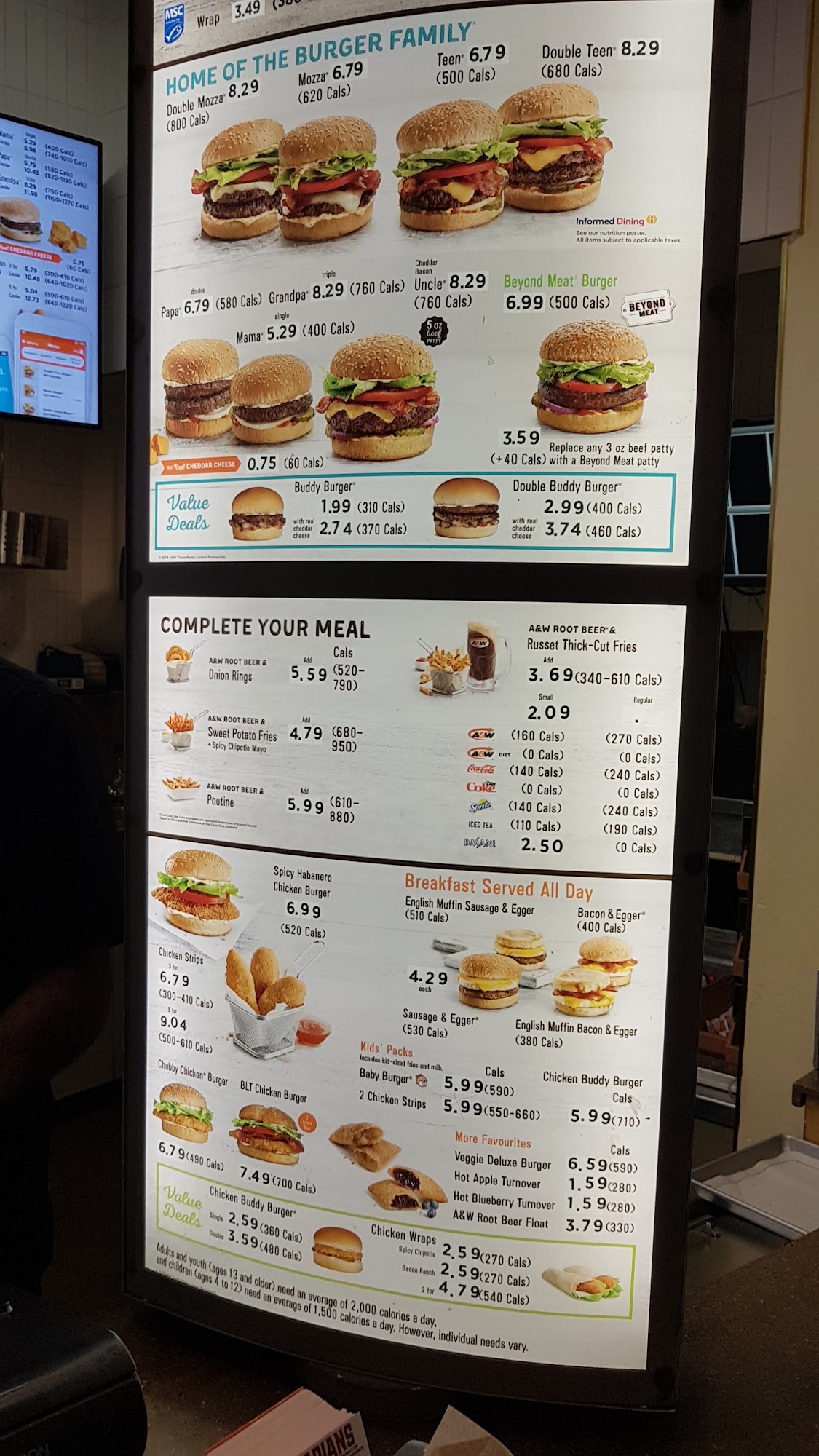 A&W Canada Menu