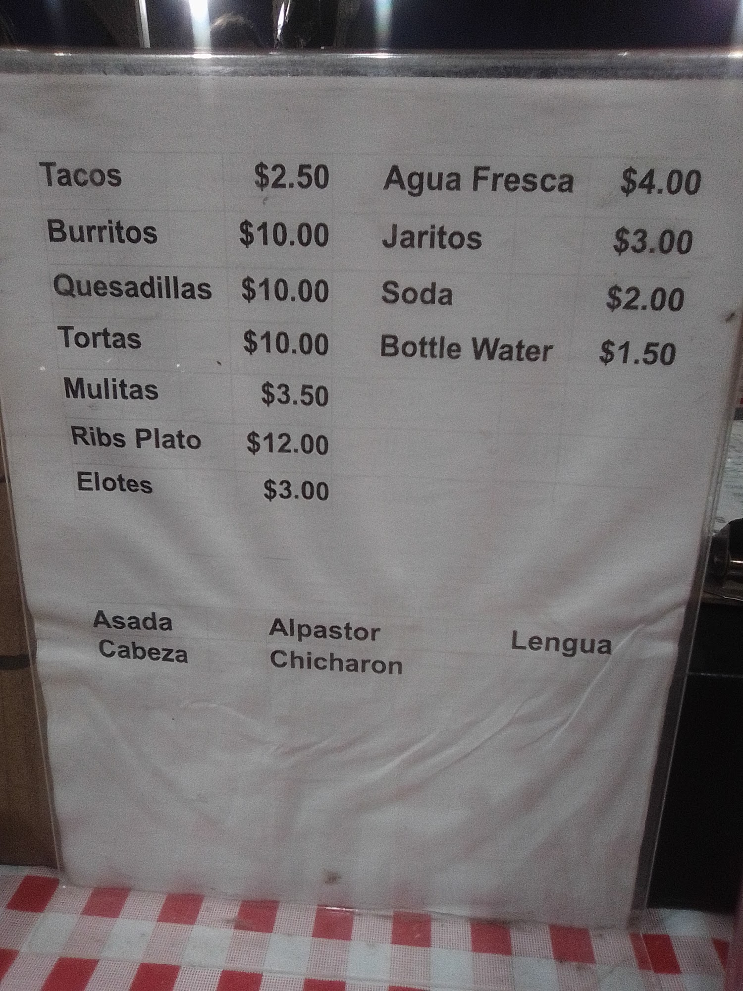 Taco TJ Menu