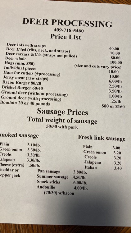 Triple G Barbecue Menu