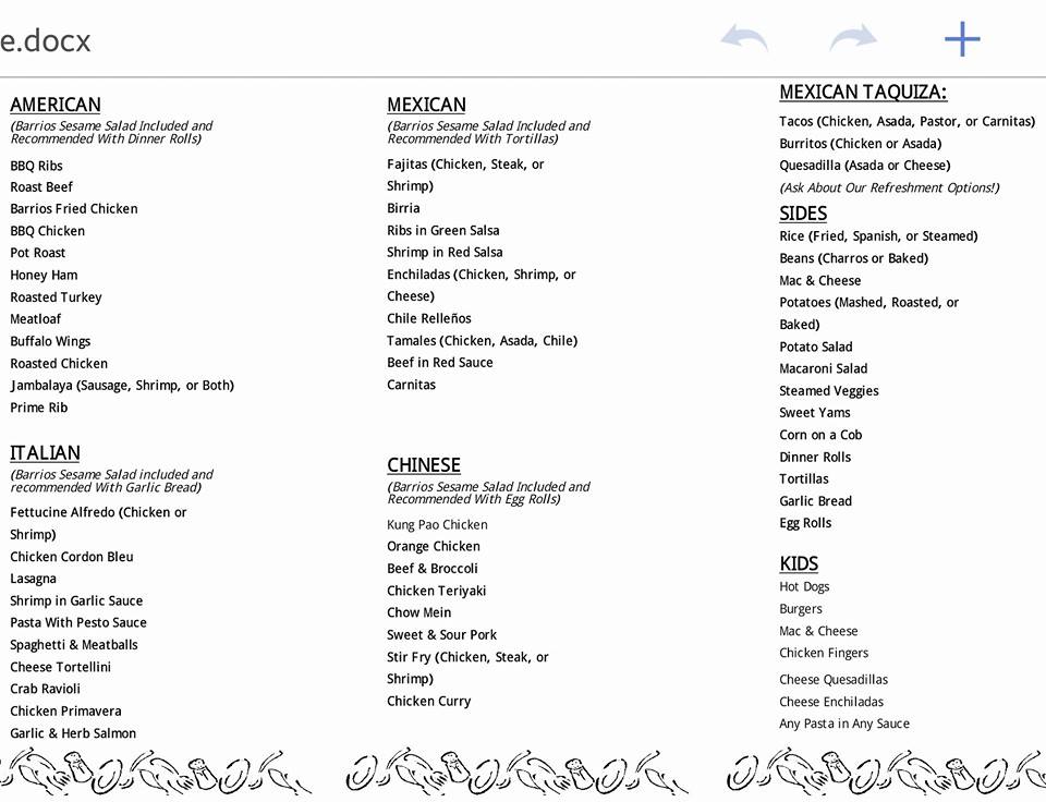 Taco catering in Antelope Valley Menu