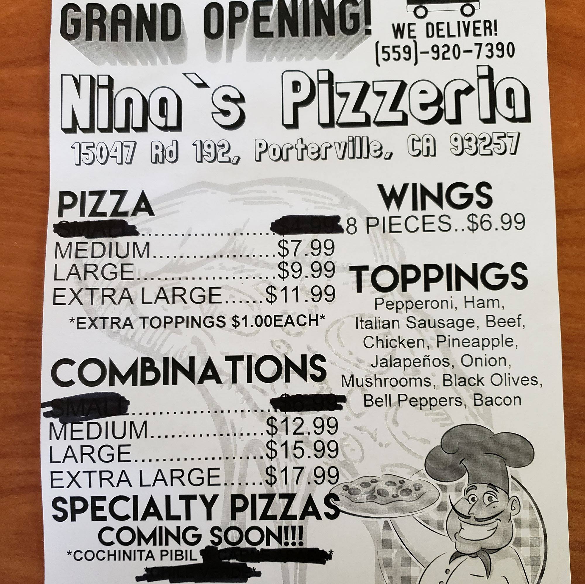 NINA'S PIZZERIA Menu
