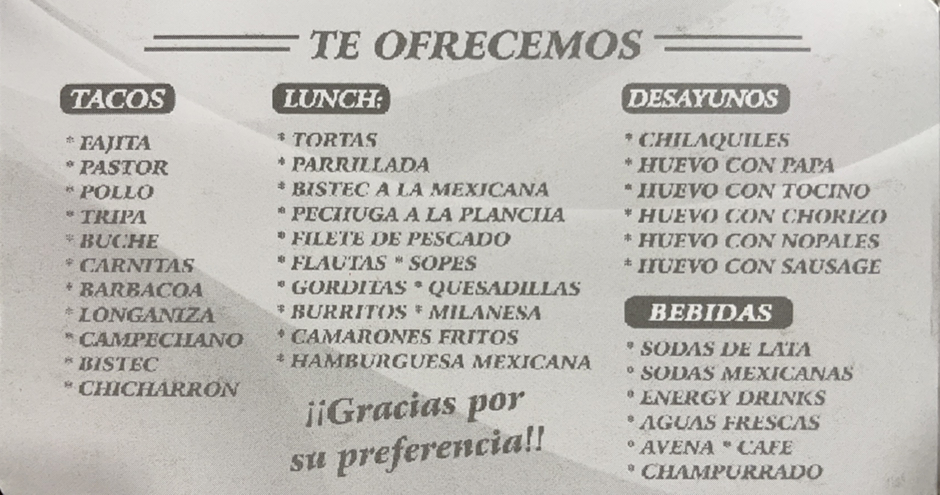 Tacos Don Chava Menu