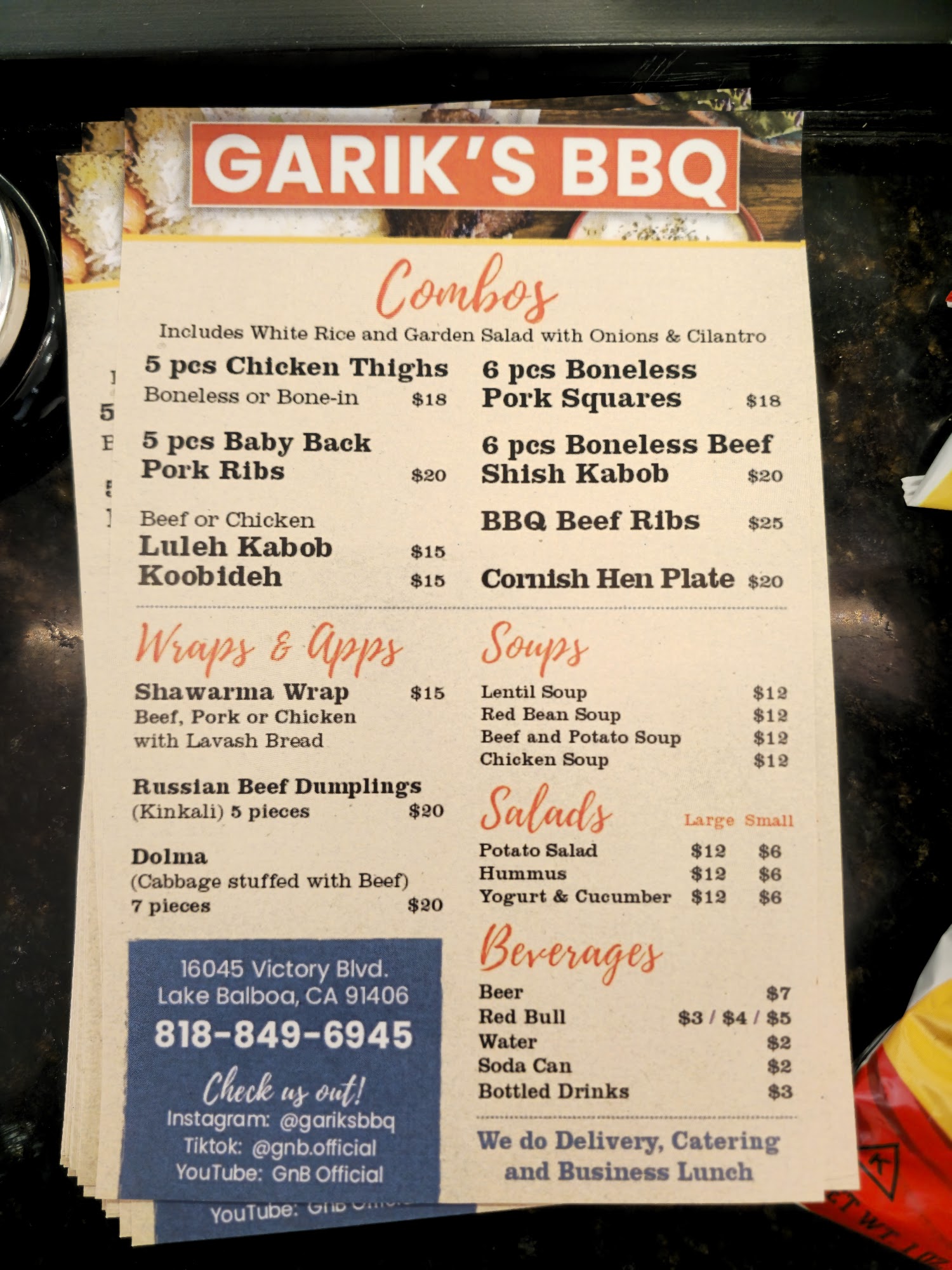 Garik’s BBQ Menu
