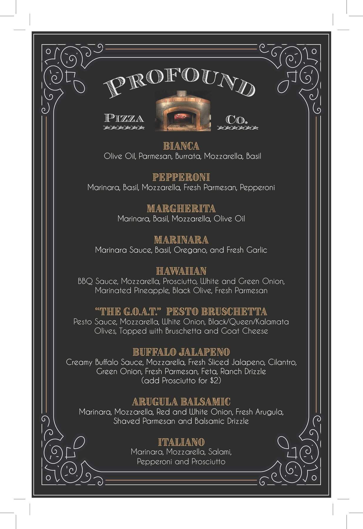 profound pizza co Menu