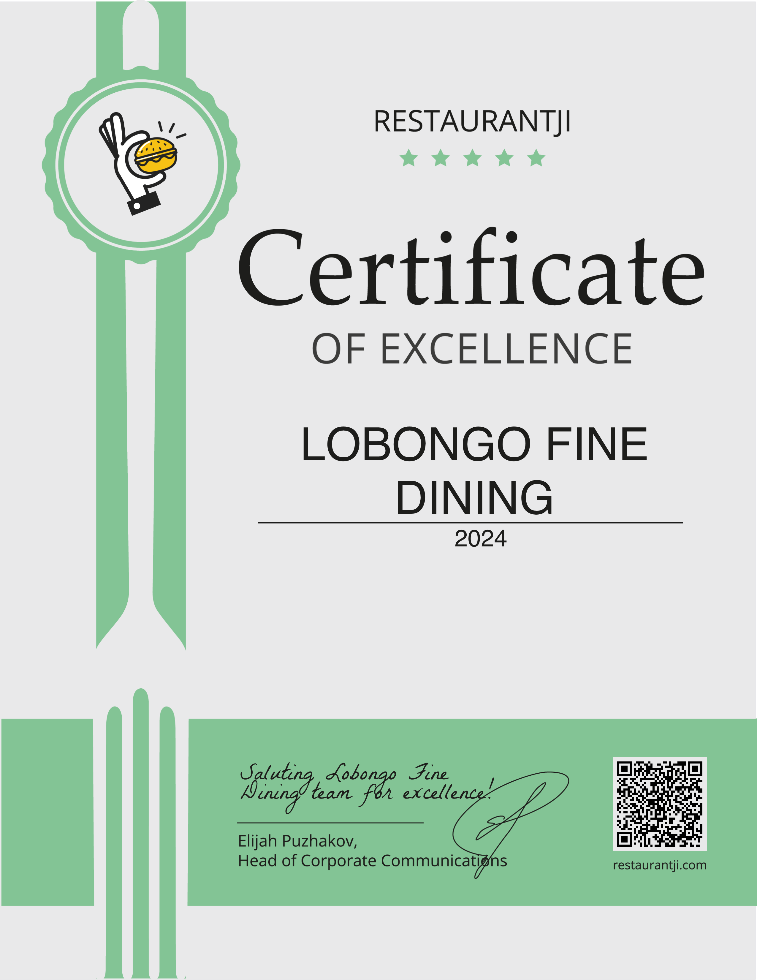 Lobongo Fine Dining has earned accolades from Restaurantji - a user-friendly platform for discovering the finest local restaurants.