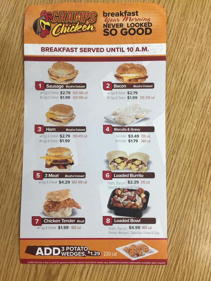 Champs Chicken Menu
