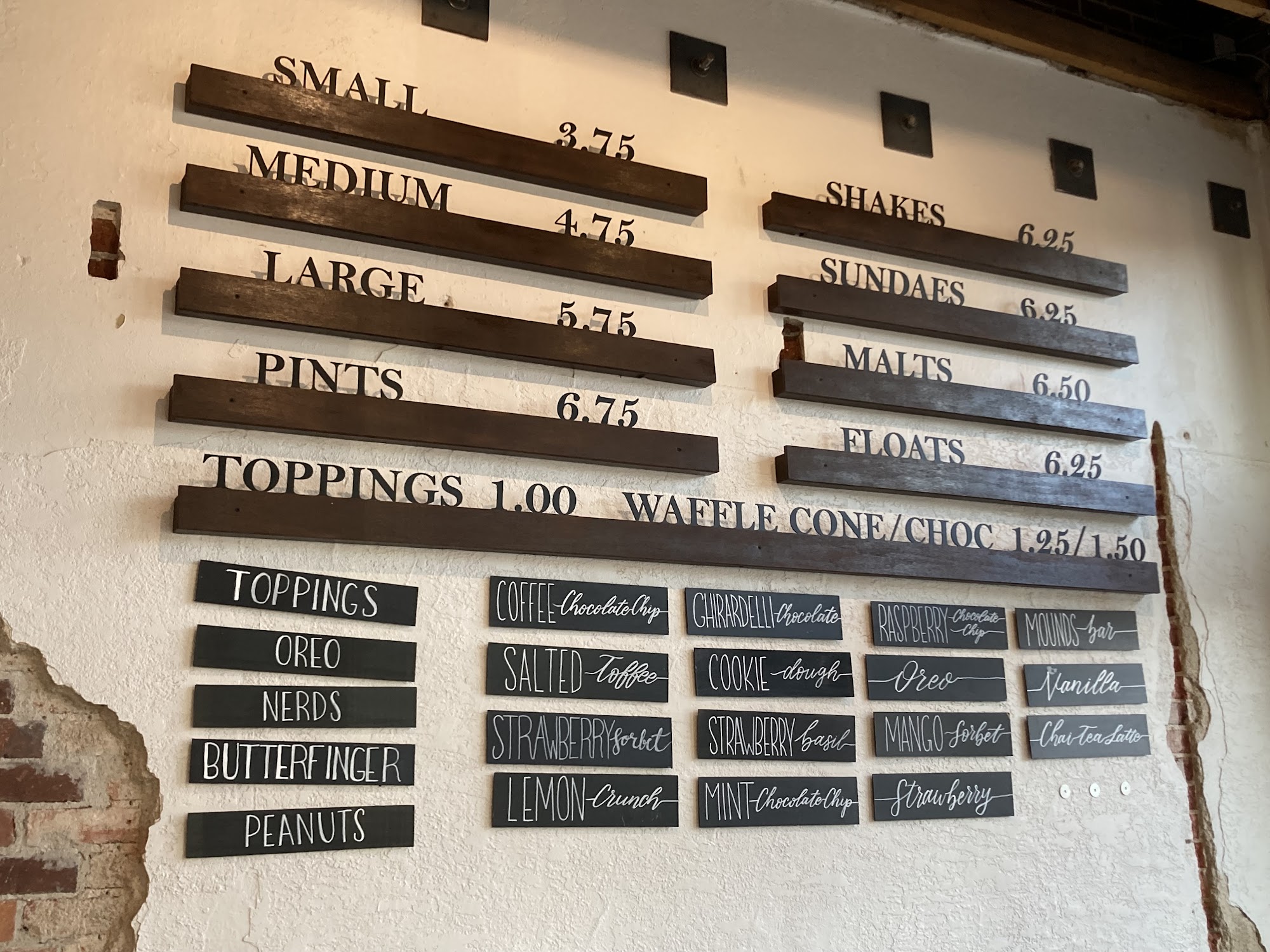 Rosie’s Ice Cream Menu