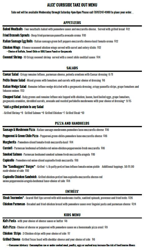 Alce' Restaurant Menu