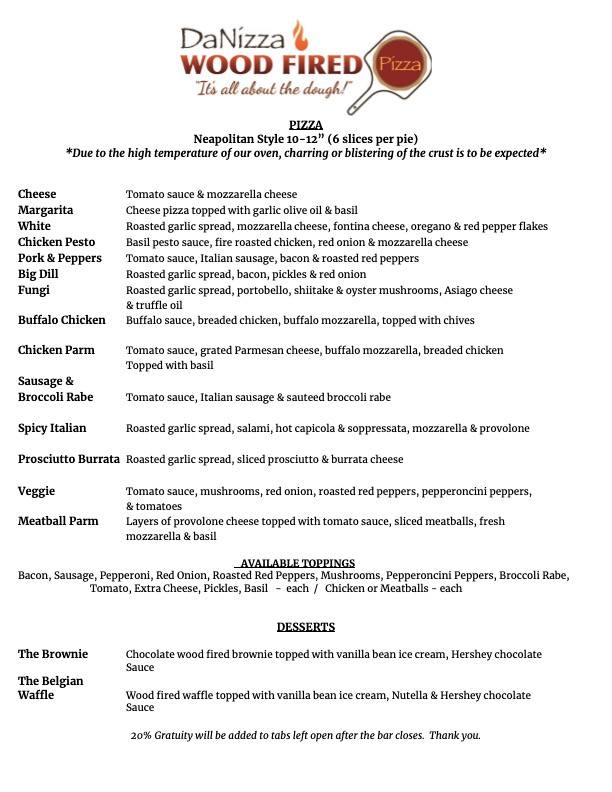DaNizza Wood Fired Pizza - Reho Menu