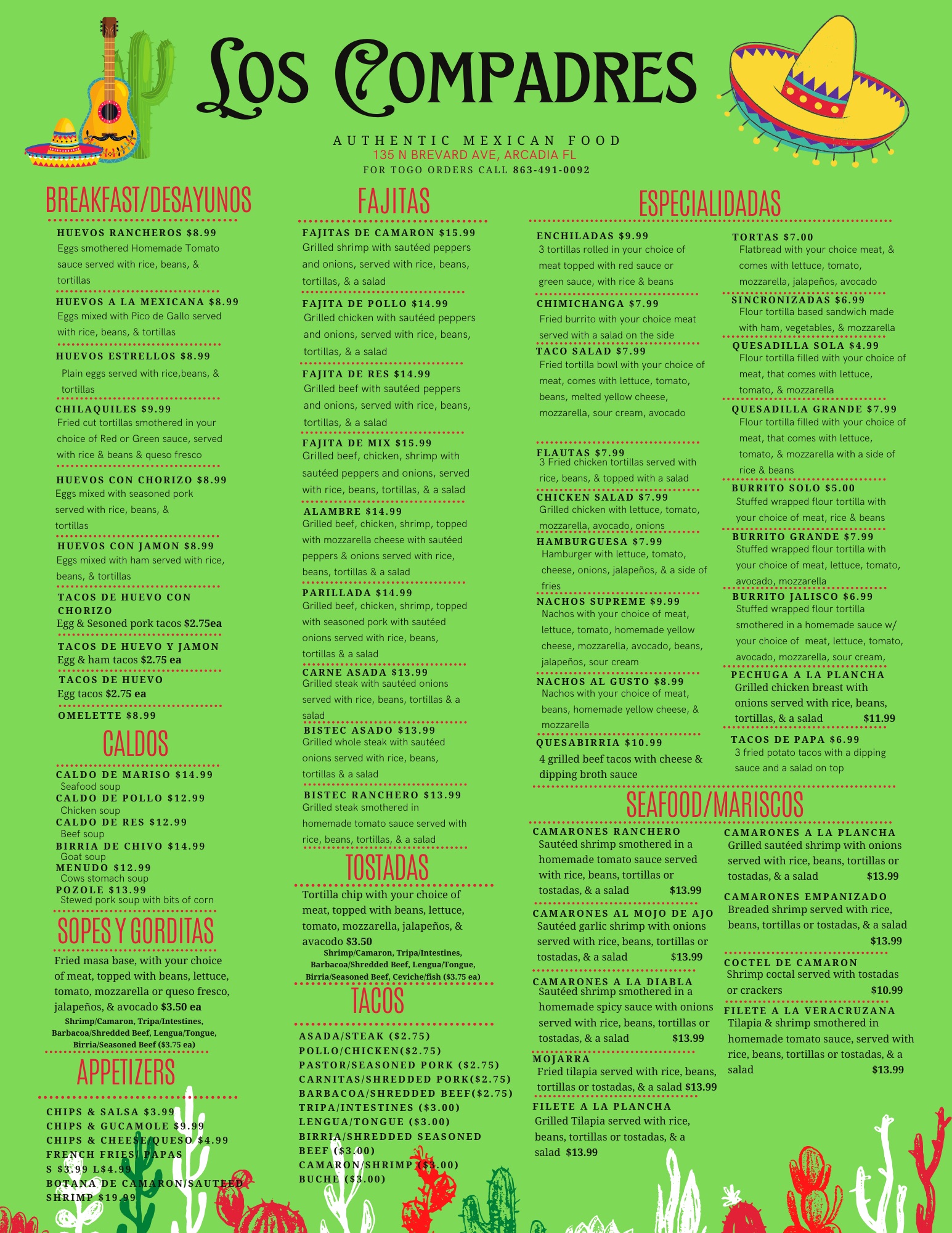 Los Compadres, Inc Menu