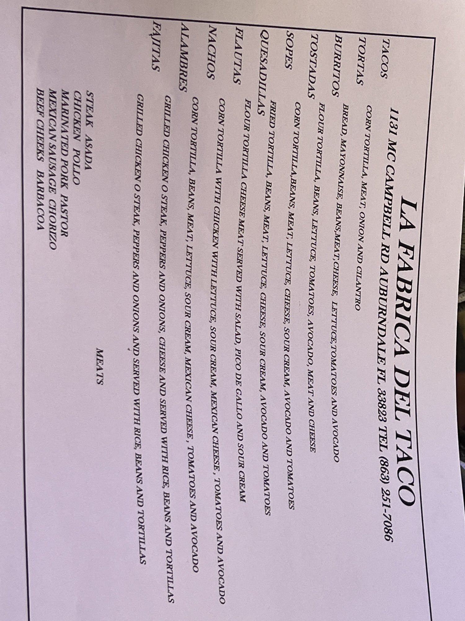 La Fabrica Del Taco Menu