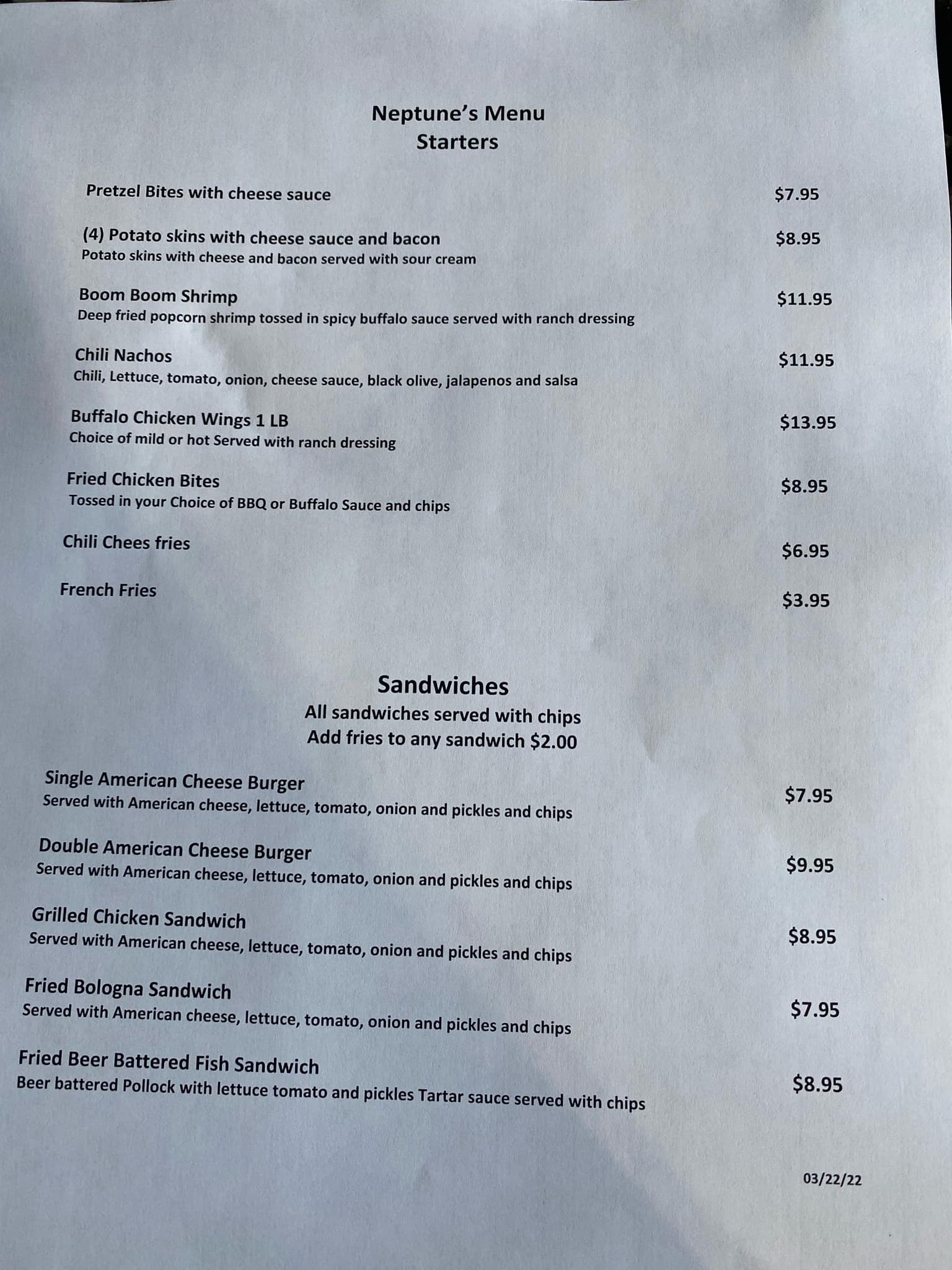 The Terrace on Main Street Menu