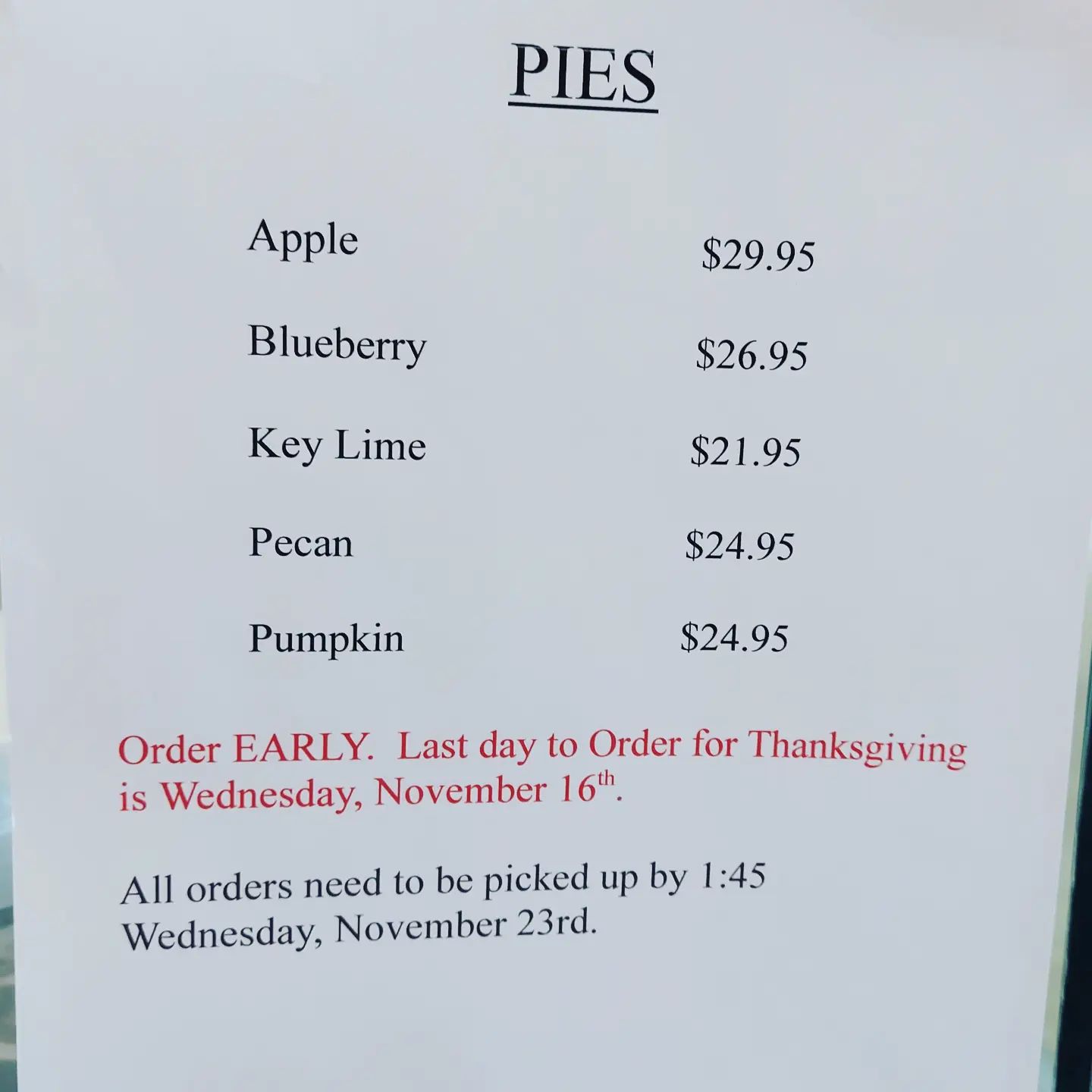 Jennifer's Bakery Menu