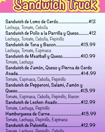 Salseria Odette Menu