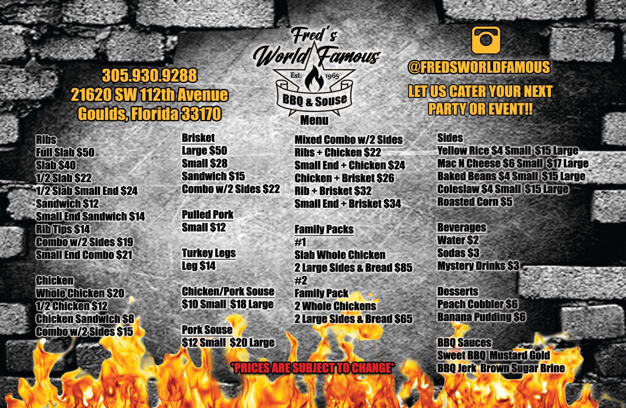Fred's World Famous BBQ and Souse Menu