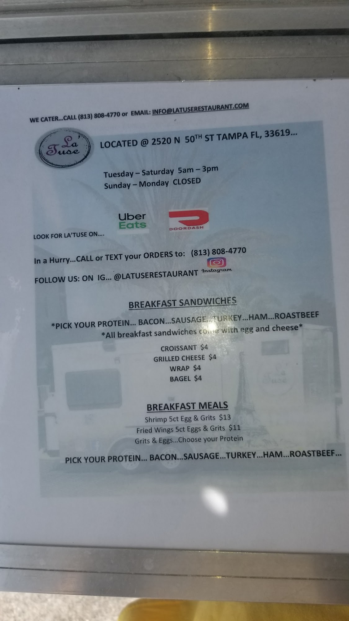 LA’TUSE RESTAURANT LLC Menu