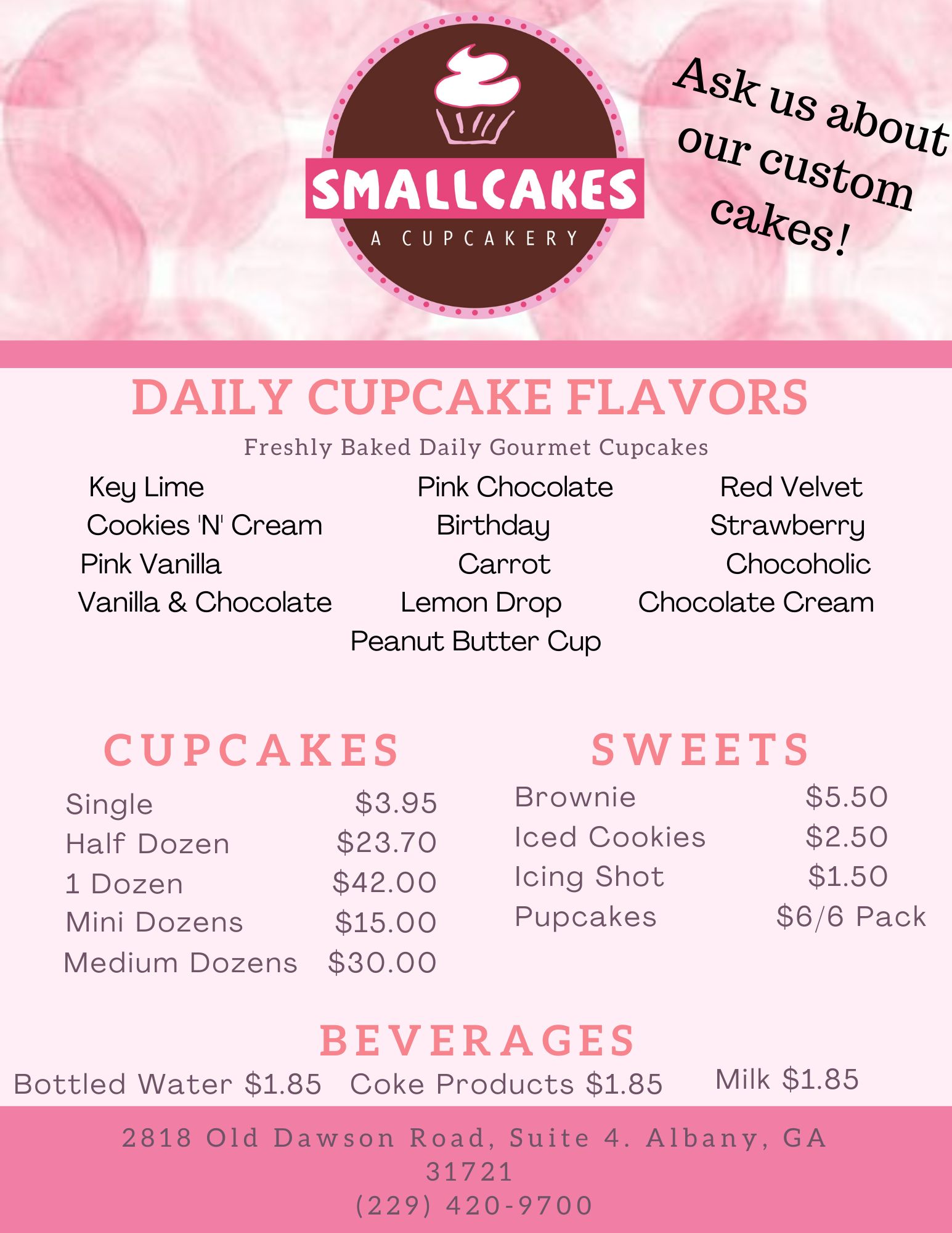 Miss CupCake Shop Menu