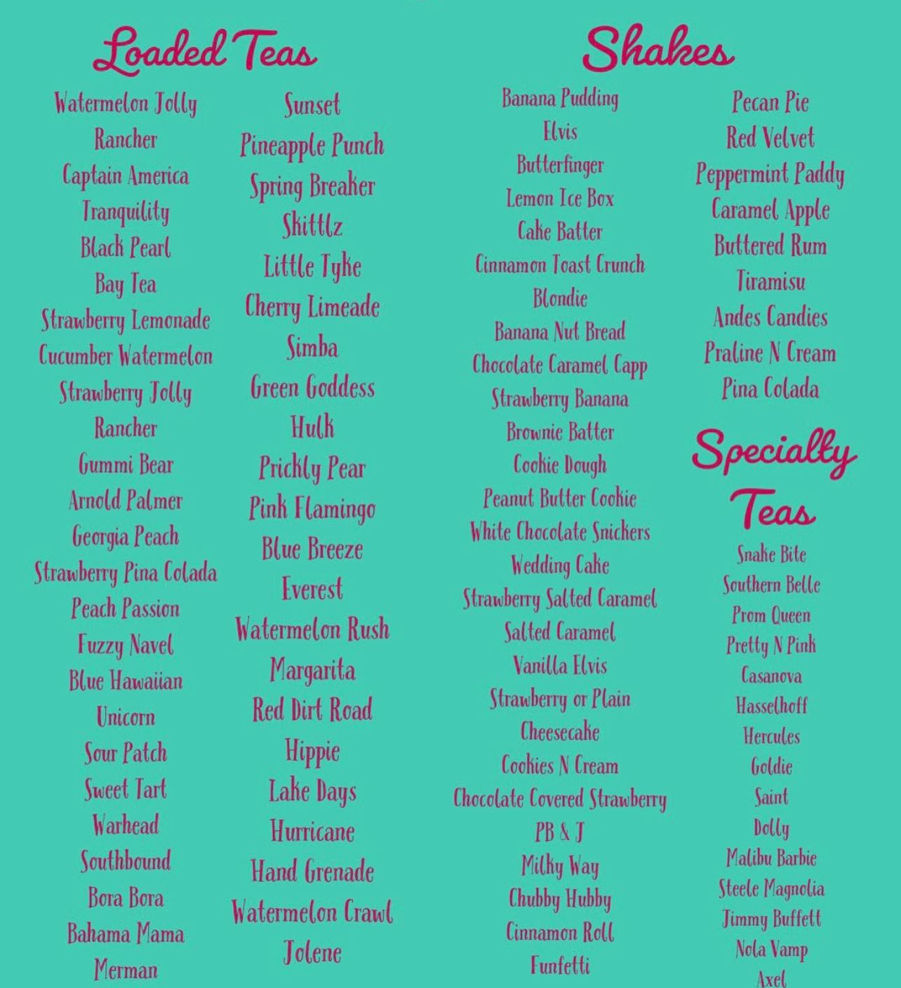 Walton Way Nutrition Menu