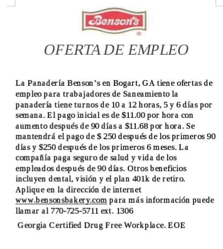 Benson's Bakery Inc Menu