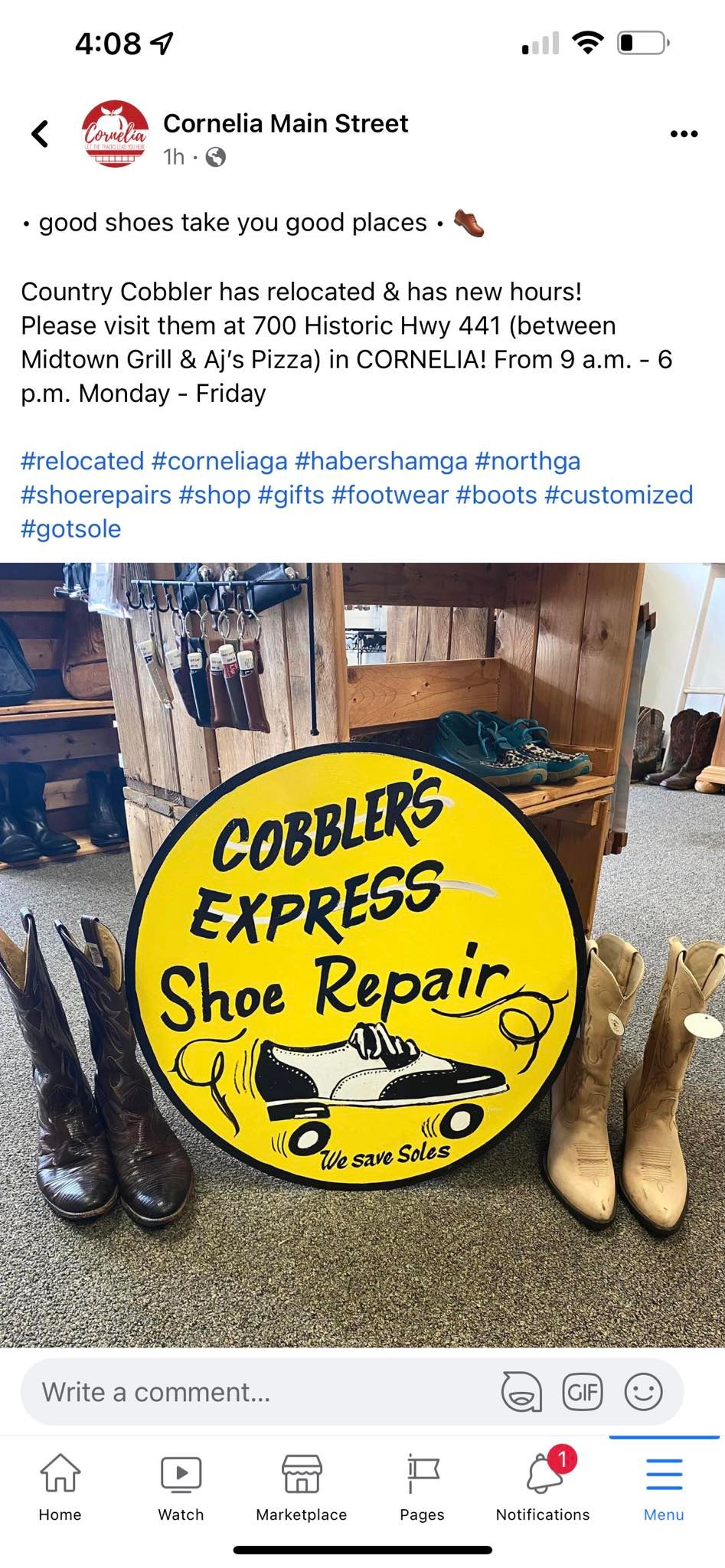 Country Cobbler Shoe Repair Midway Station Plaza, 700, US-441 BUS, Cornelia Georgia 30531