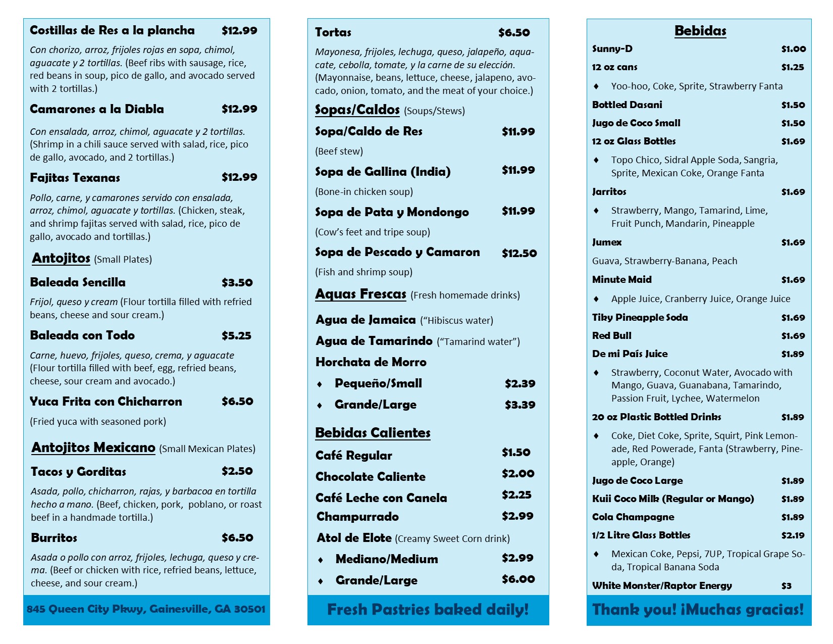 La Santaneca Bakery Menu