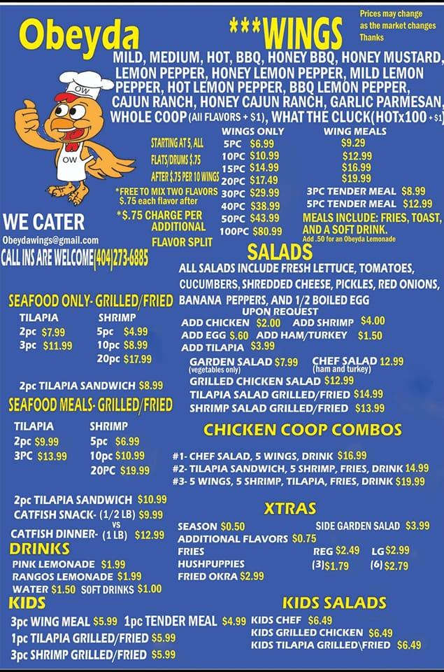 Obeyda Wings LLC Menu