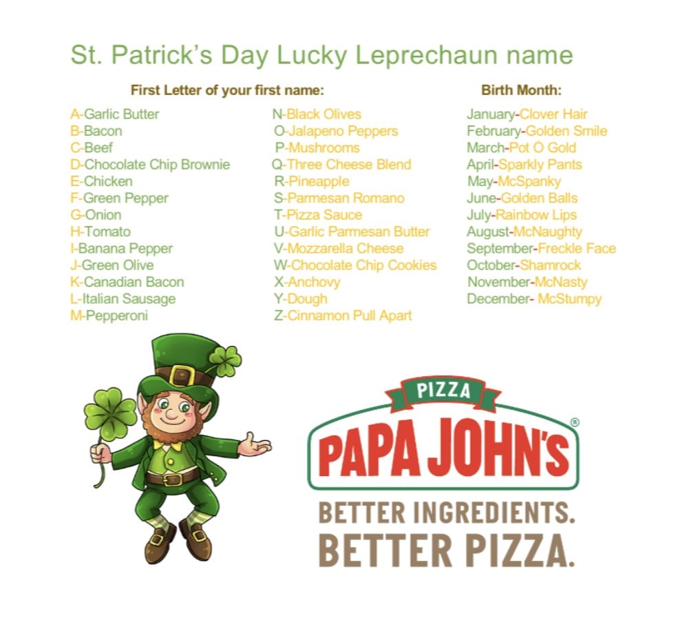 Papa Johns Pizza Menu