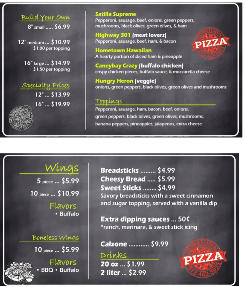 Hometown Pizza Menu