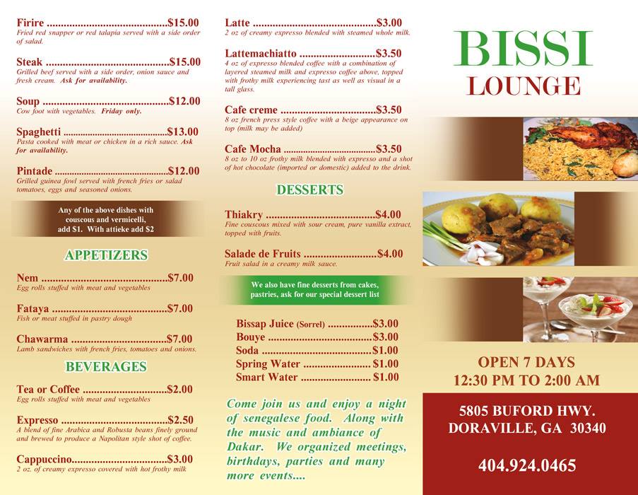 Bissi lounge Menu