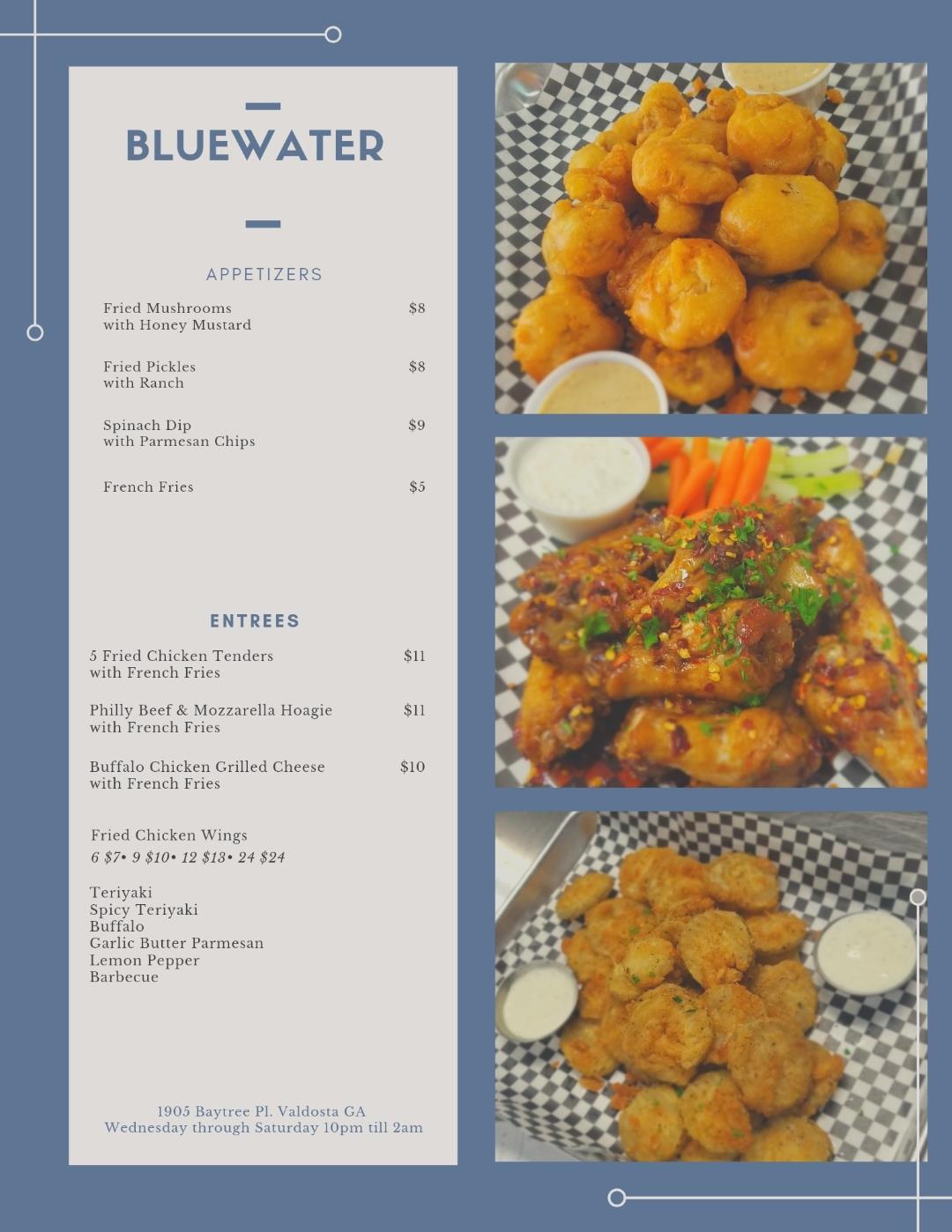 Bluewater Valdosta Menu