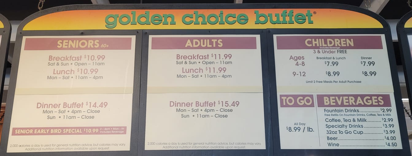 Golden Corral Buffet & Grill Menu