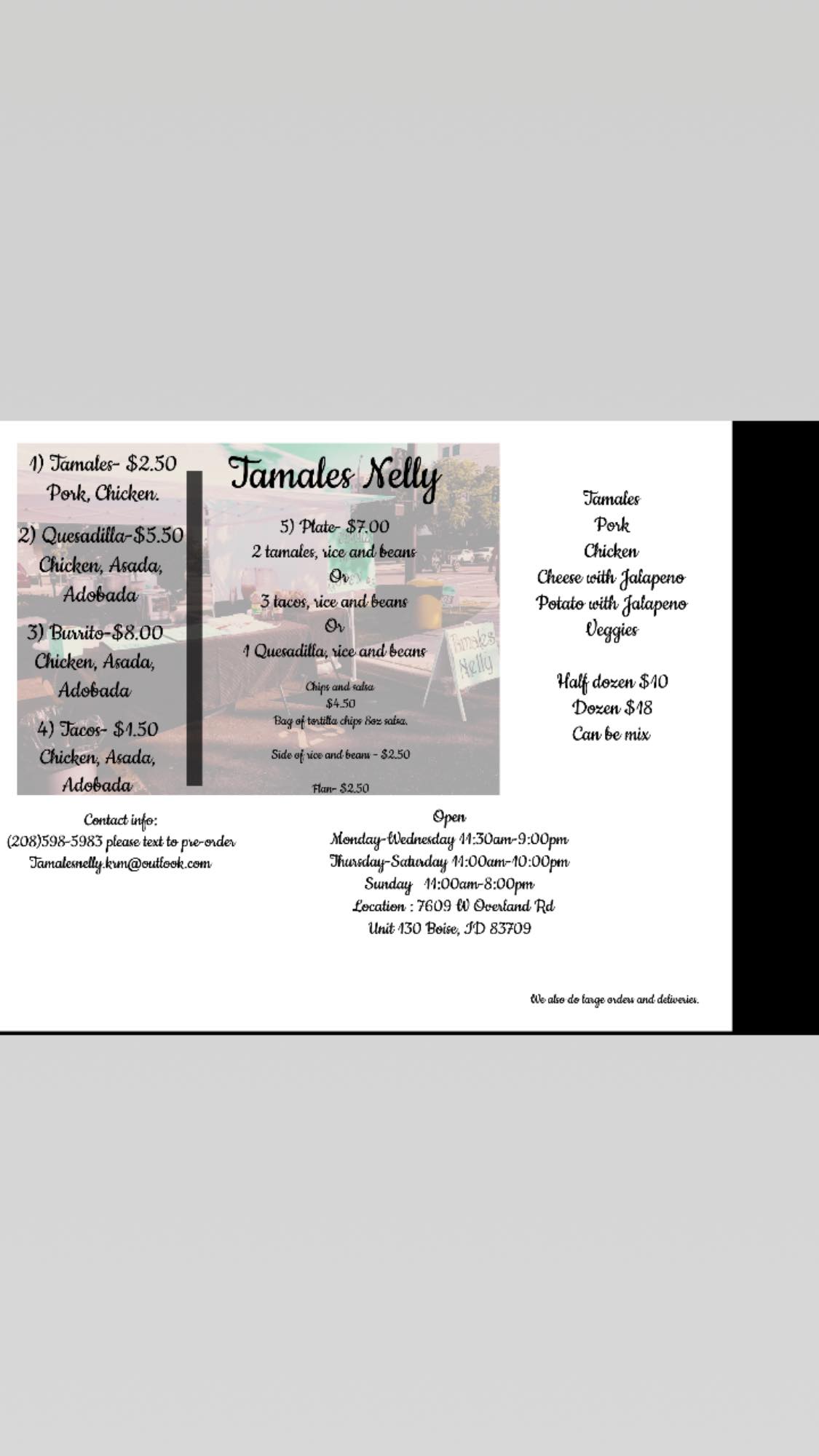 Tamales Nelly Menu