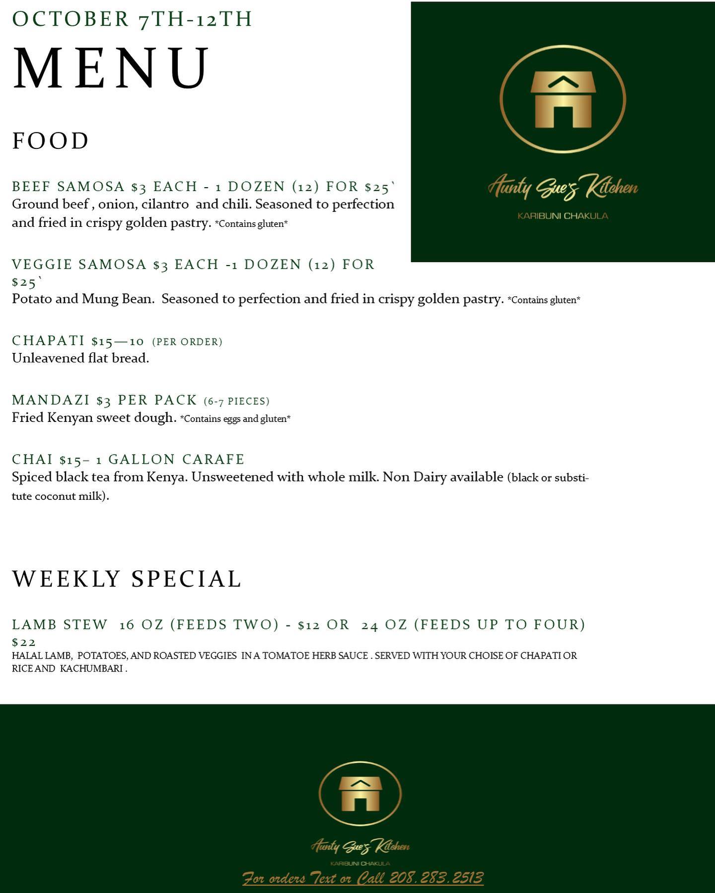 Aunty Sue's Kitchen Menu