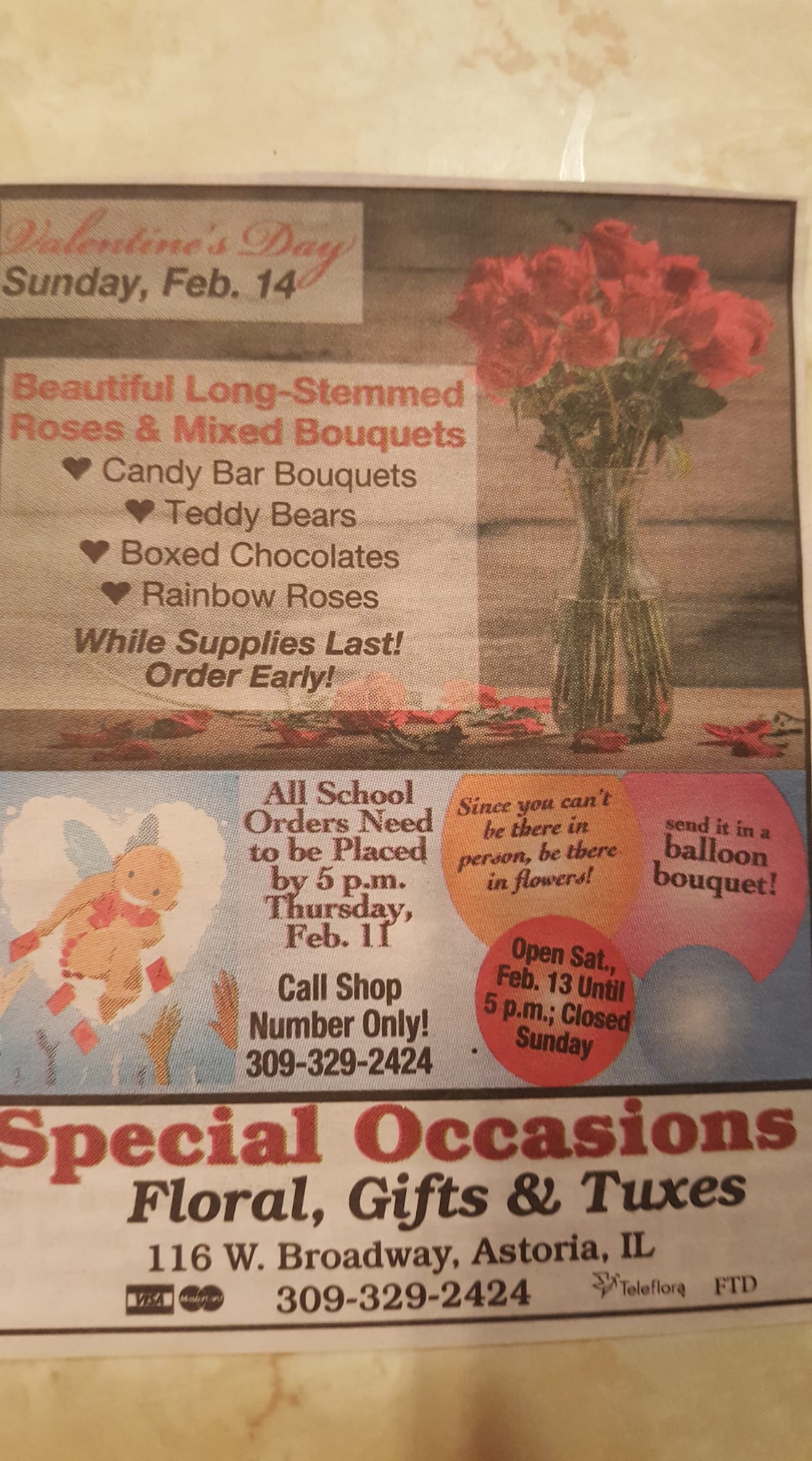 Special Occasions Flowers & Gifts 116 W Broadway, Astoria Illinois 61501