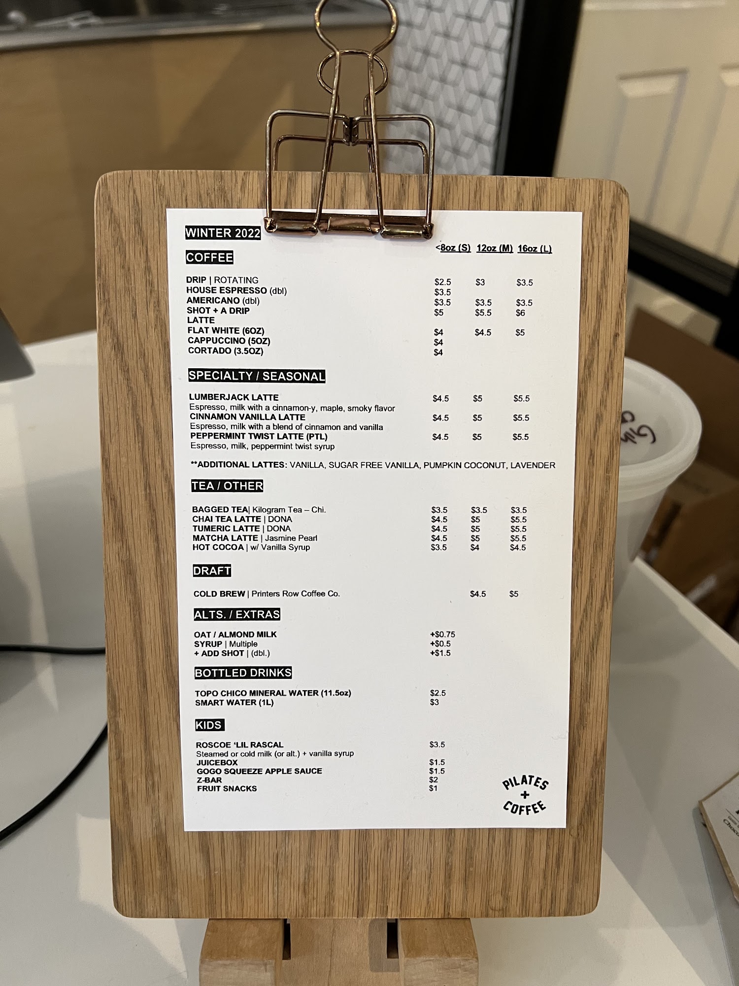 Pilates + Coffee Menu
