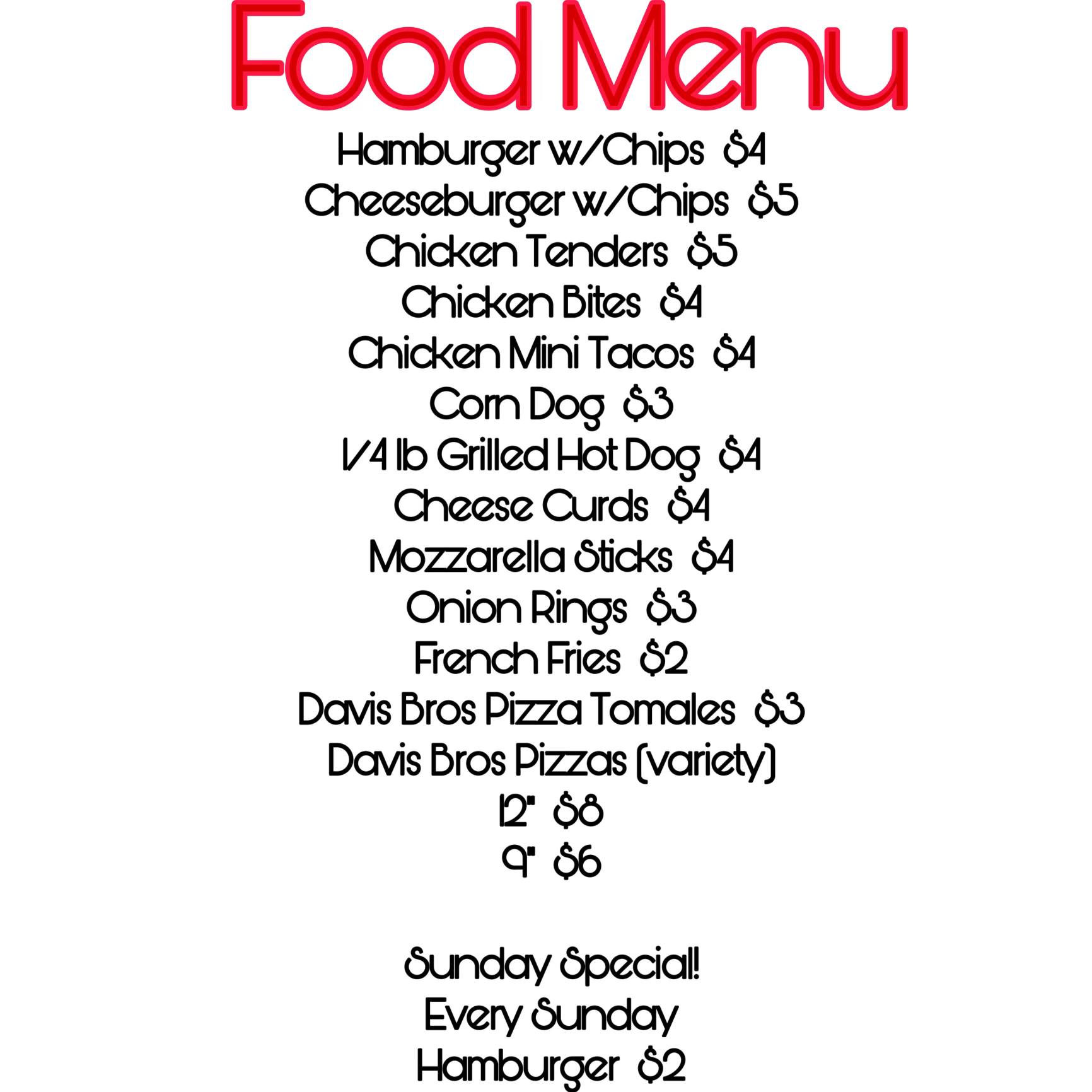 Danvers Y Bar & Grill Menu