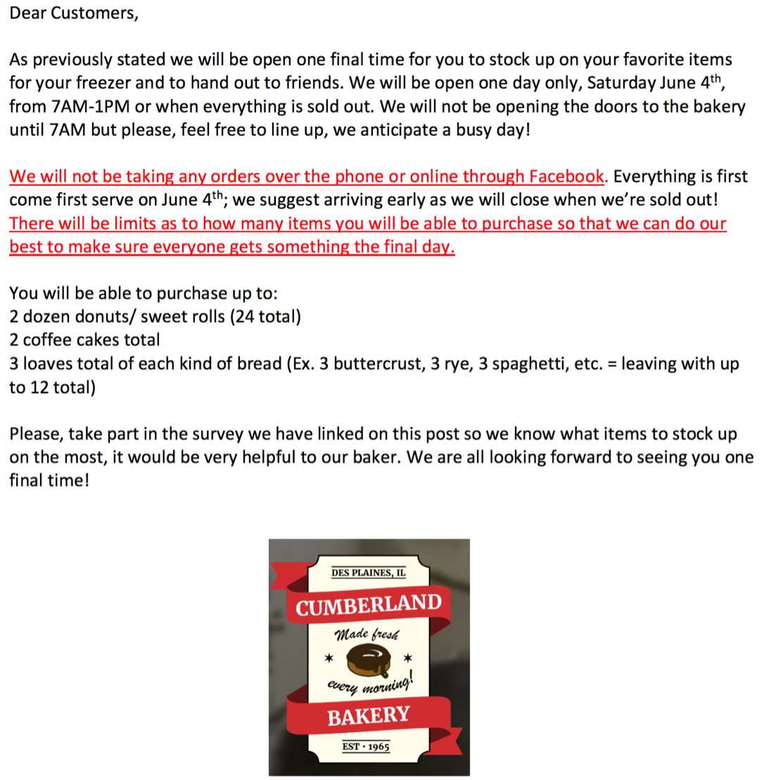 Cumberland Cafe Menu