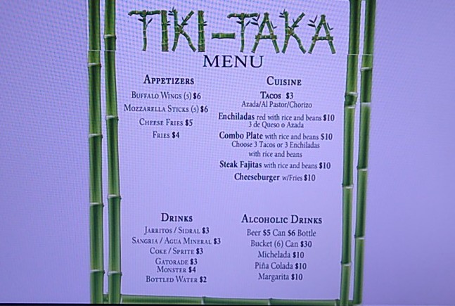 Tiki Taka Bar & Grill Menu