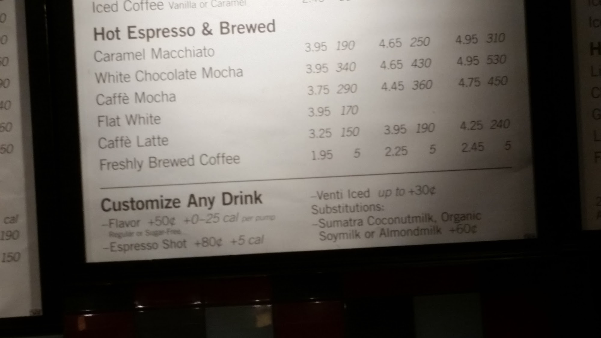 Starbucks Menu
